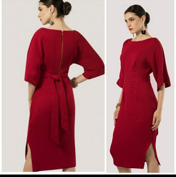 ⭐NWT⭐  ASOS Raspberry Red Kimono Slit Midi Dress - Picture 2 of 3